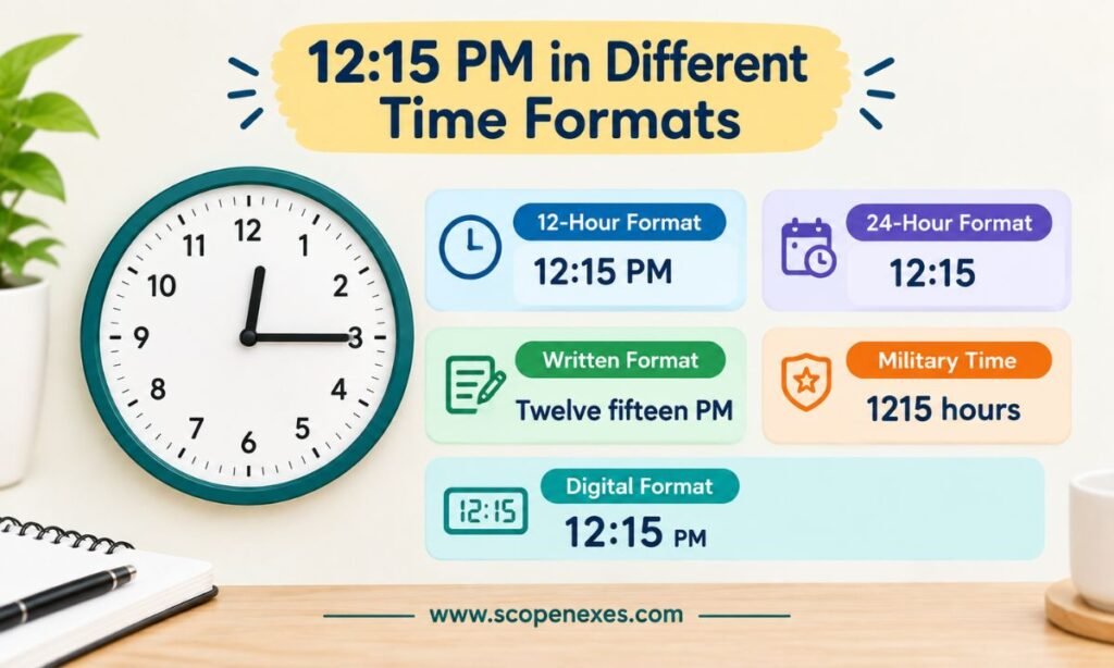 12:15 PM in Different Time Formats