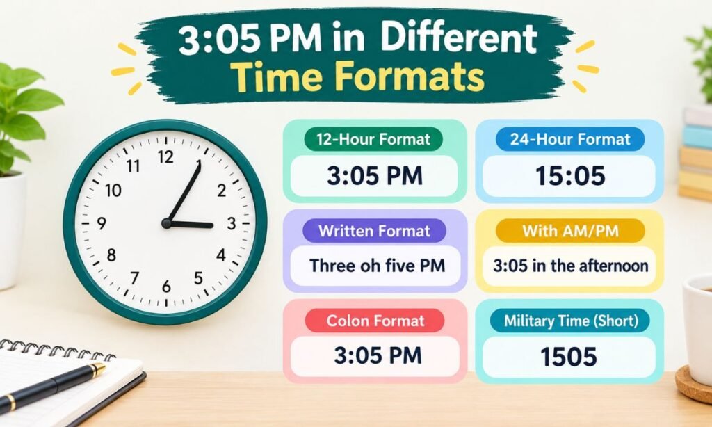 3:05 PM in Different Time Formats