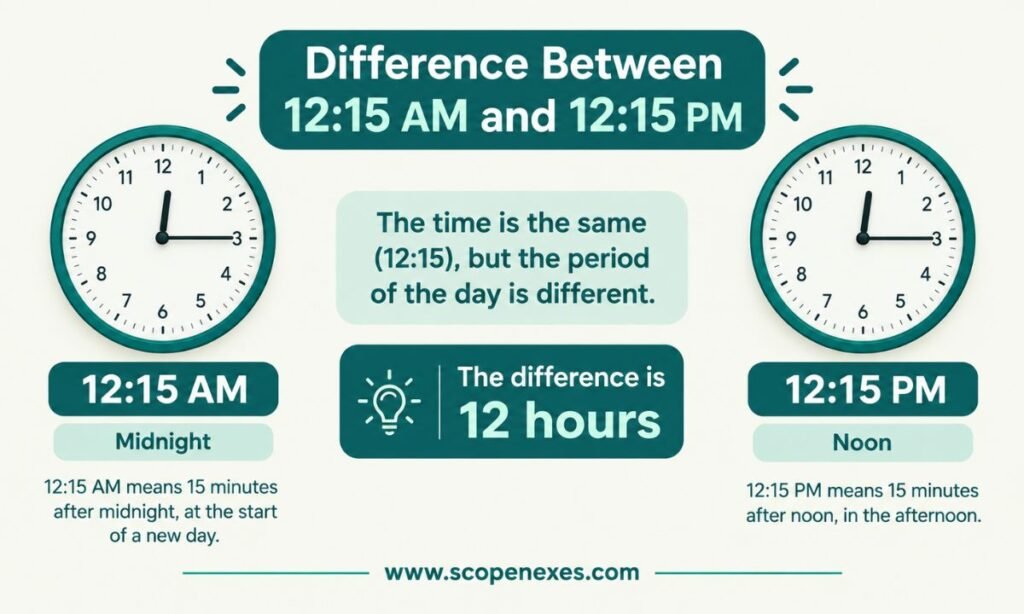 Difference Between 12:15 AM and 12:15 PM