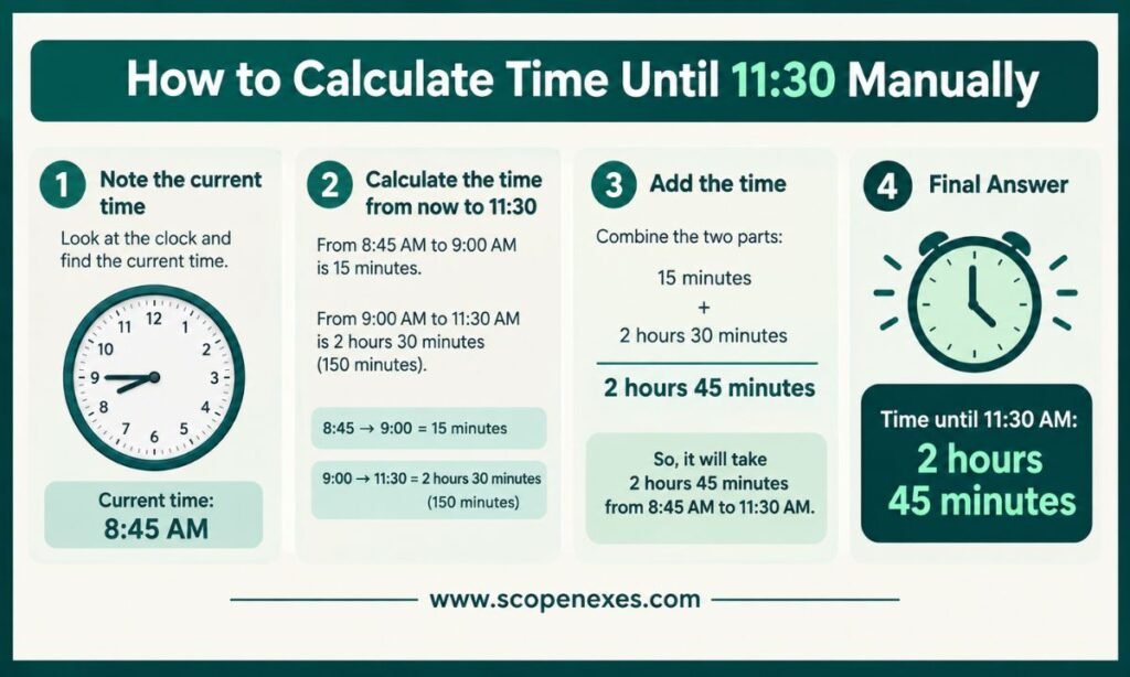 How to Calculate Time Until 11:30 Manually