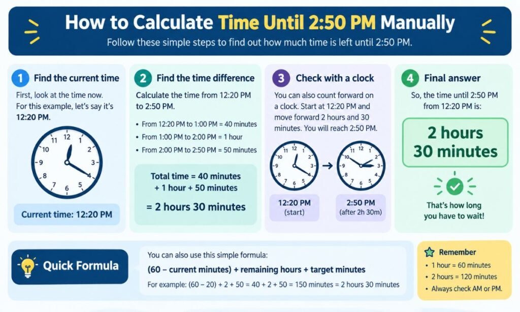 How to Calculate Time Until 2:50 PM Manually
