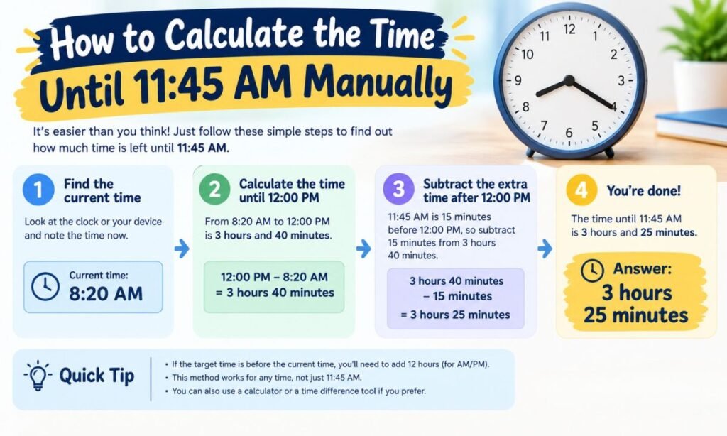 How to Calculate the Time Until 11:45 AM Manually